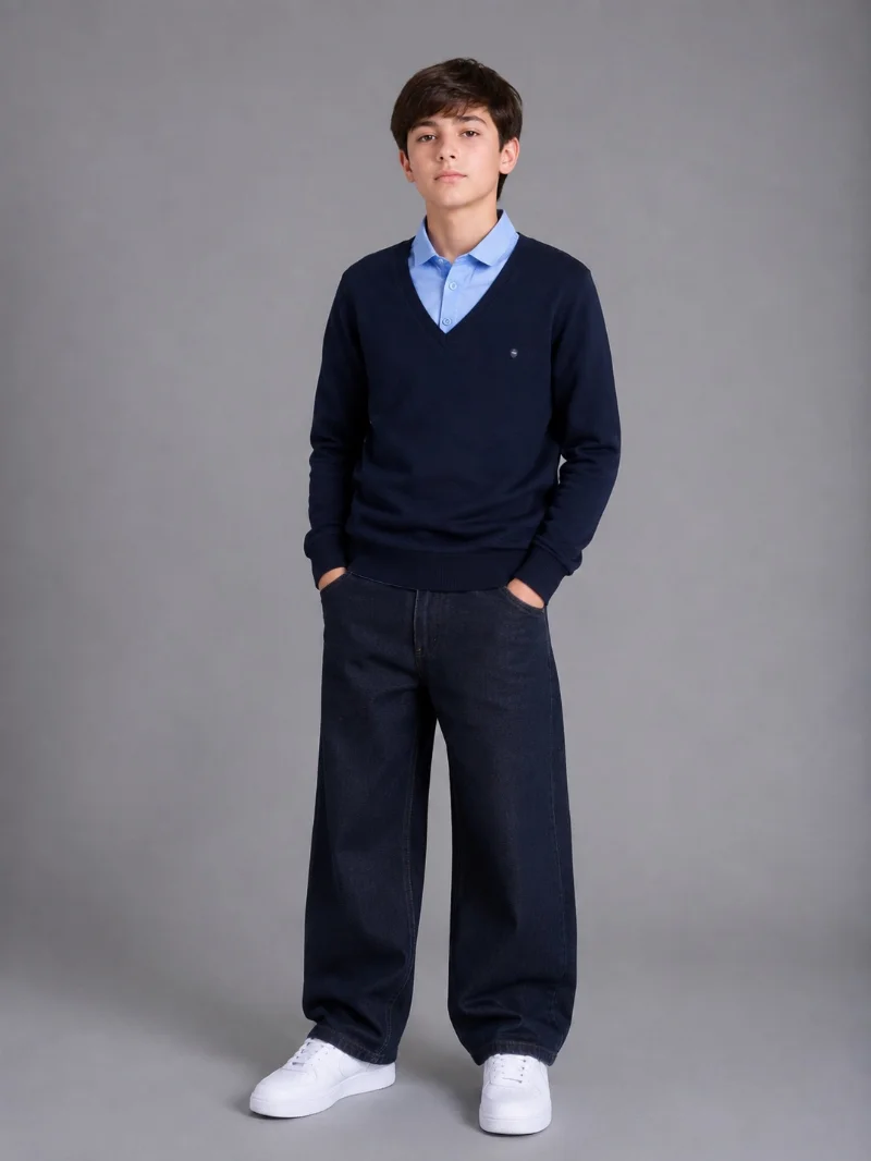 FAGIS knitted faux-shirt jumper for boys, blue 00181