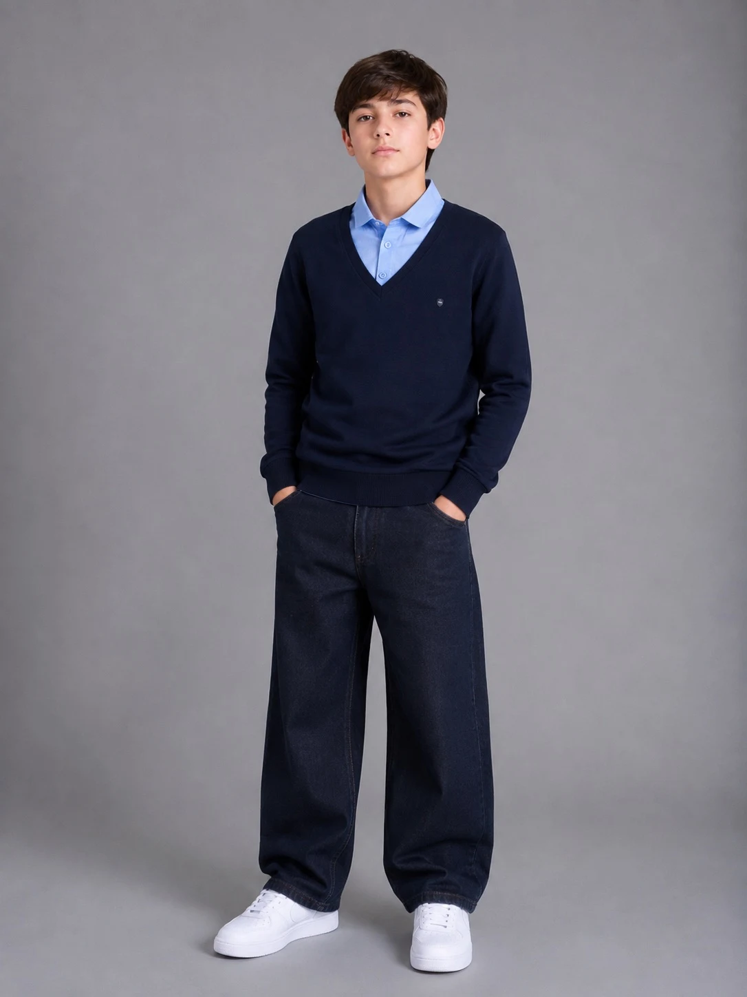 FAGIS knitted faux-shirt jumper for boys, blue 00181