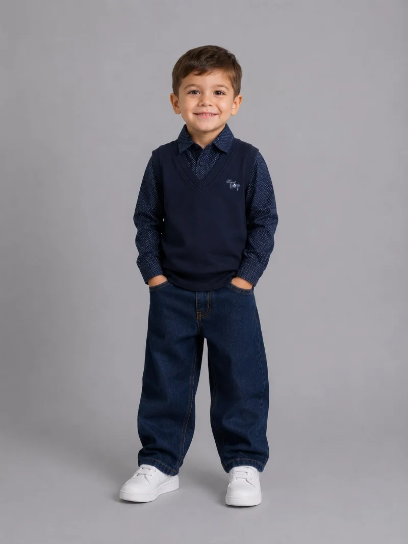 Faux-layered shirt for boys, dark blue, art. 310, Turkey