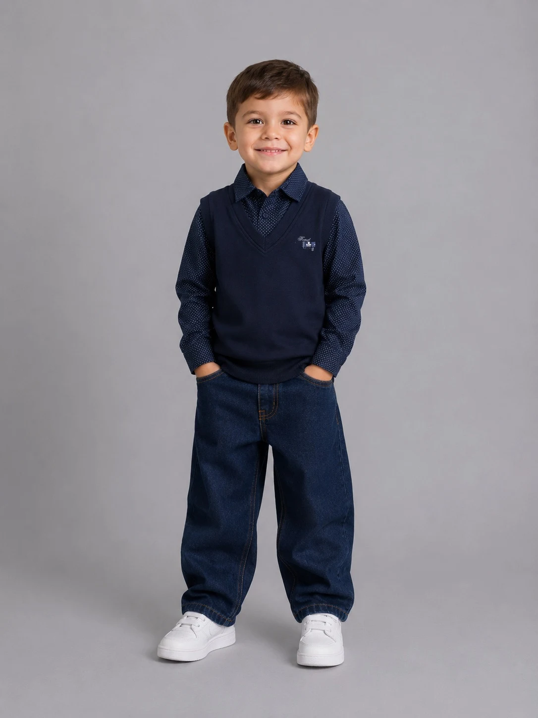 Faux-layered shirt for boys, dark blue, art. 310, Turkey