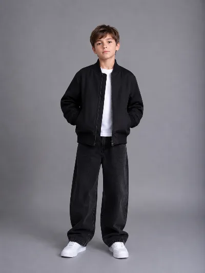 BossKids Black Bomber Jacket for Boys M-2310