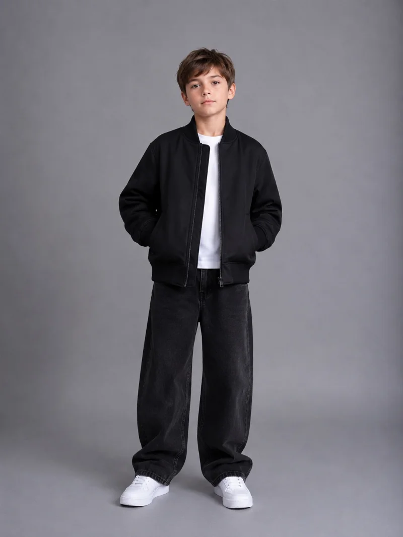 BossKids Black Bomber Jacket for Boys M-2310