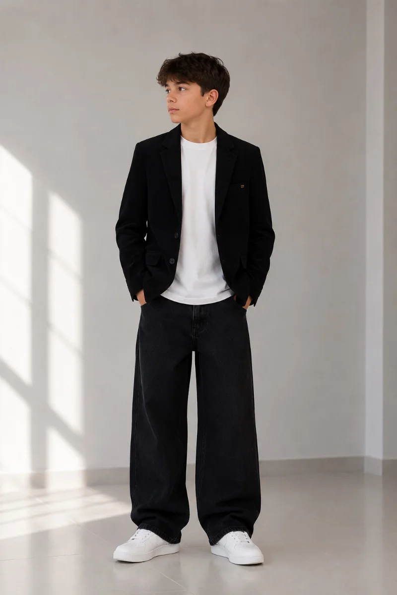 Classic school blazer for boys, casual style, 217p black corduroy