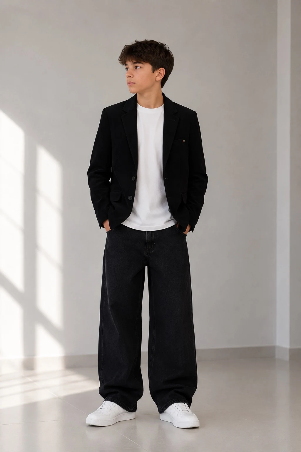 Classic school blazer for boys, casual style, 217p black corduroy