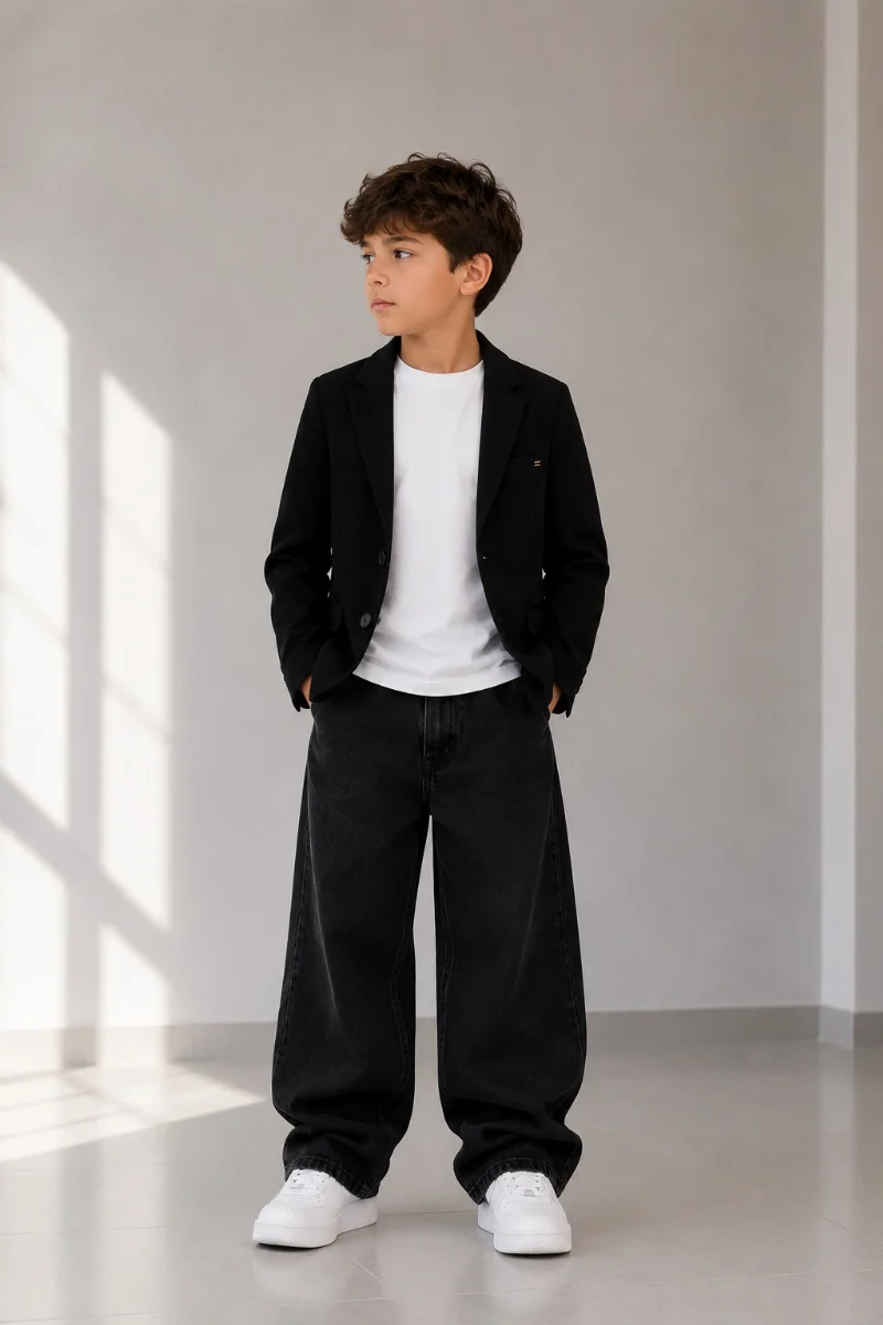 Classic school blazer for boys, casual style, 217p black corduroy