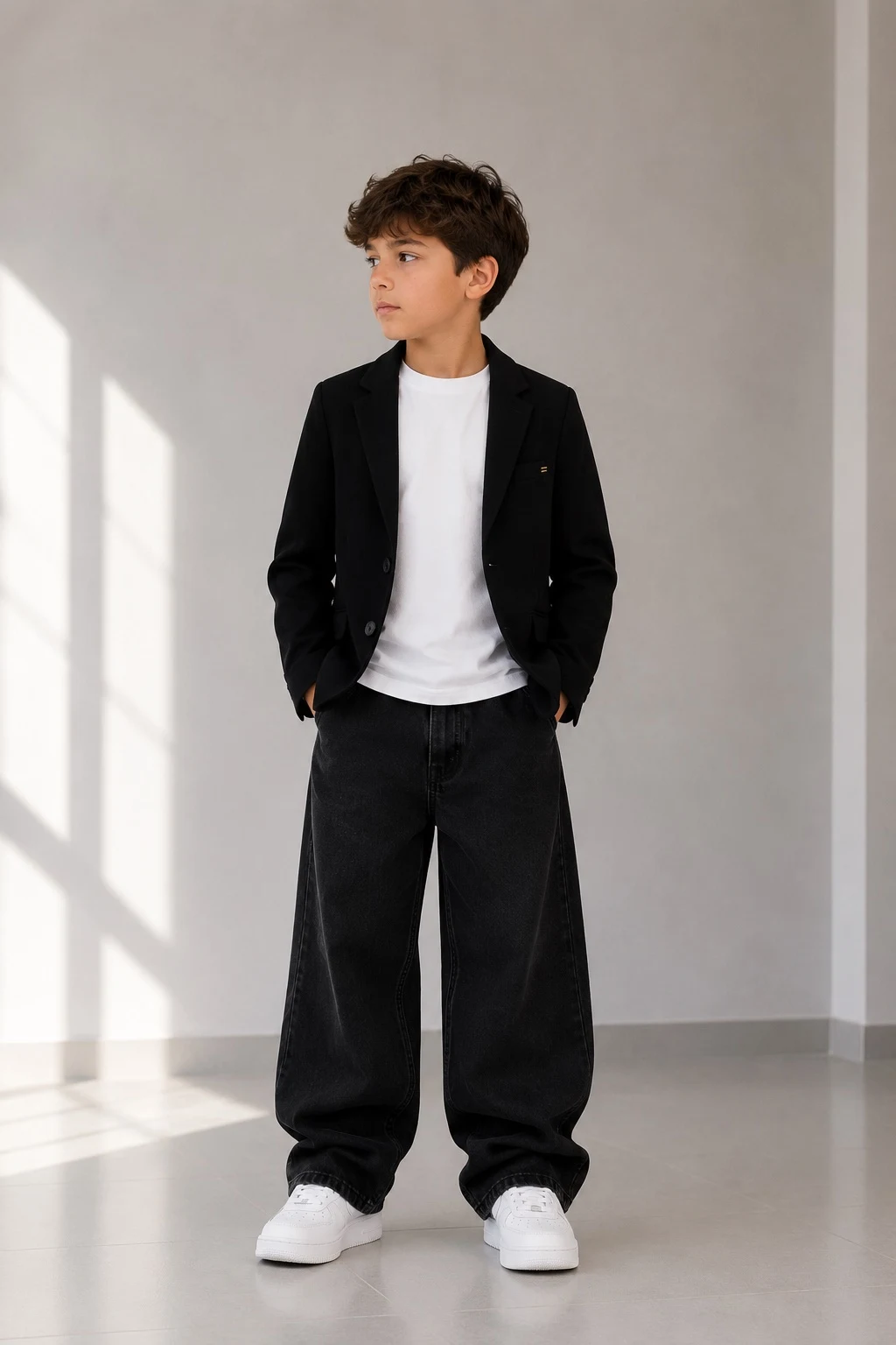 Classic school blazer for boys, casual style, 217p black corduroy