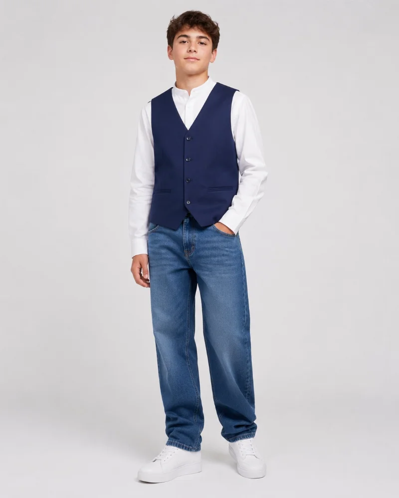 Classic waistcoat for boys, navy 70544 Deloras