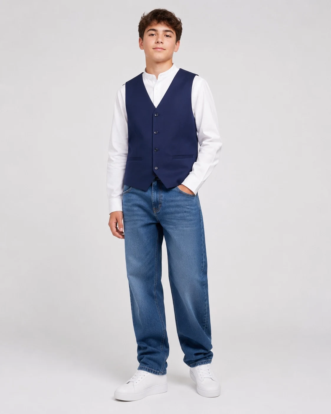 Classic waistcoat for boys, navy 70544 Deloras