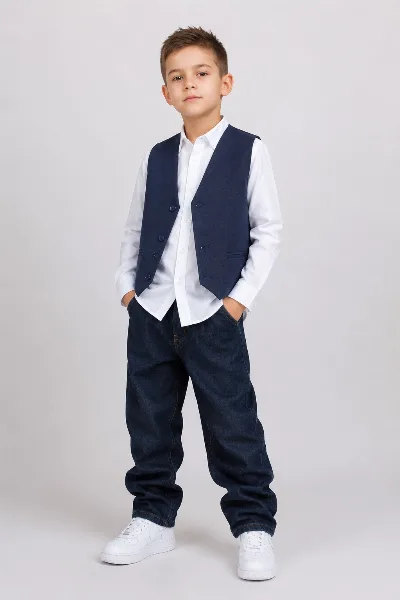 Classic vest for boys, blue melange 1406460 Ukraine