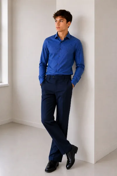 Classic teen shirt, blue pattern SKY2409 Turkey