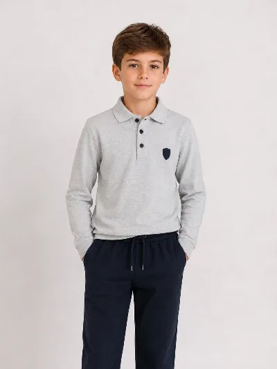 Grey long-sleeve polo shirt for boys 27-01-2 SMILE TIME