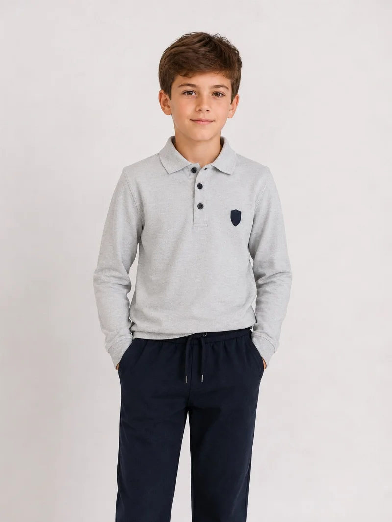 Grey long-sleeve polo shirt for boys 27-01-2 SMILE TIME