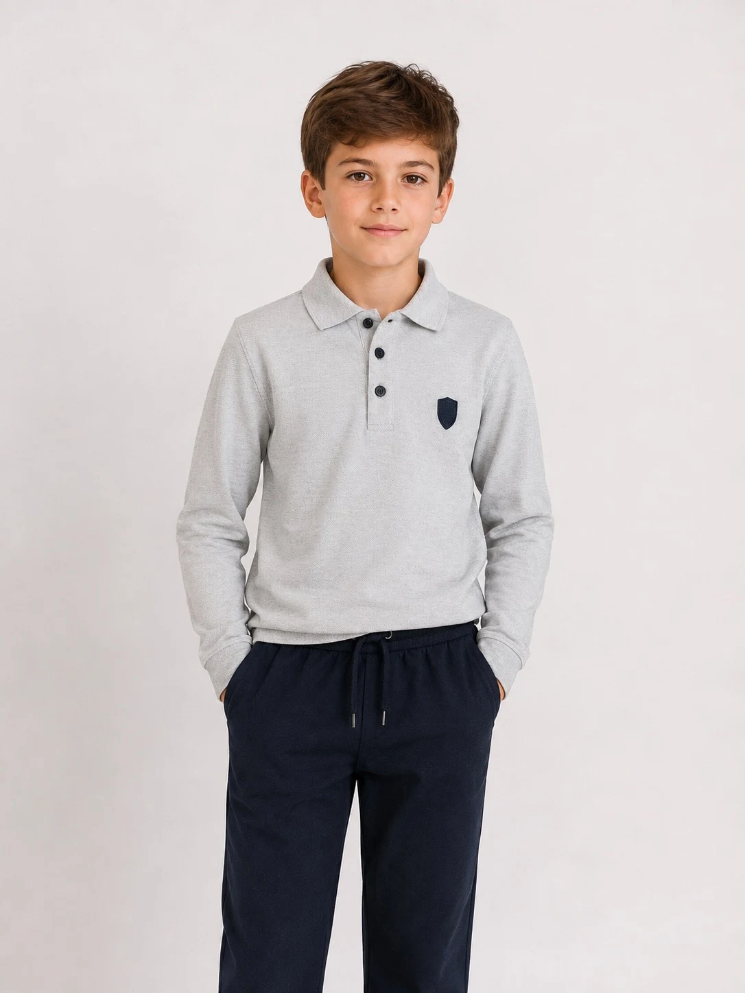Grey long-sleeve polo shirt for boys 27-01-2 SMILE TIME