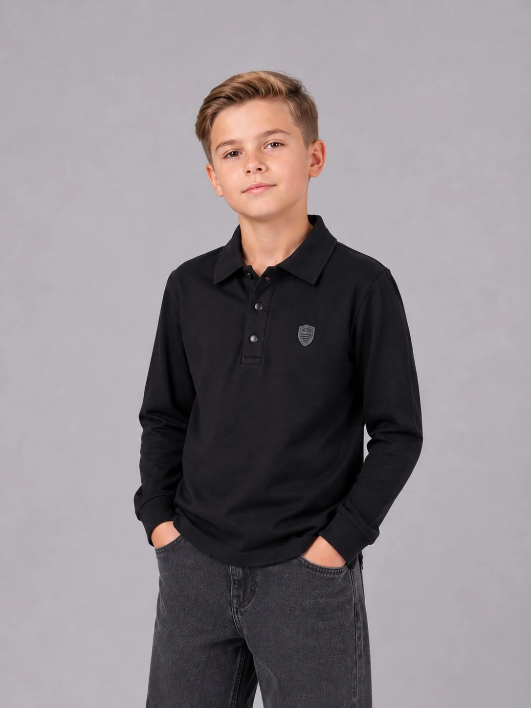 Black long-sleeve polo shirt for boys SM27-03 SMILE TIME