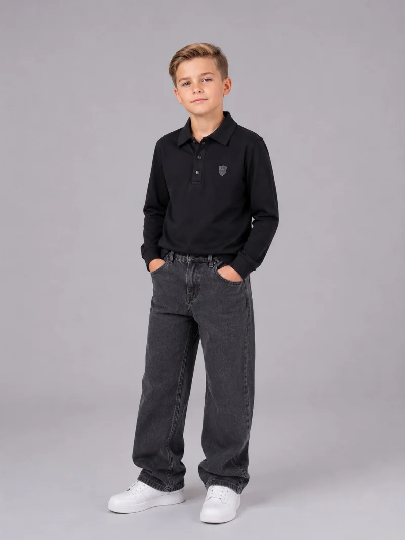 Black long-sleeve polo shirt for boys SM27-03 SMILE TIME
