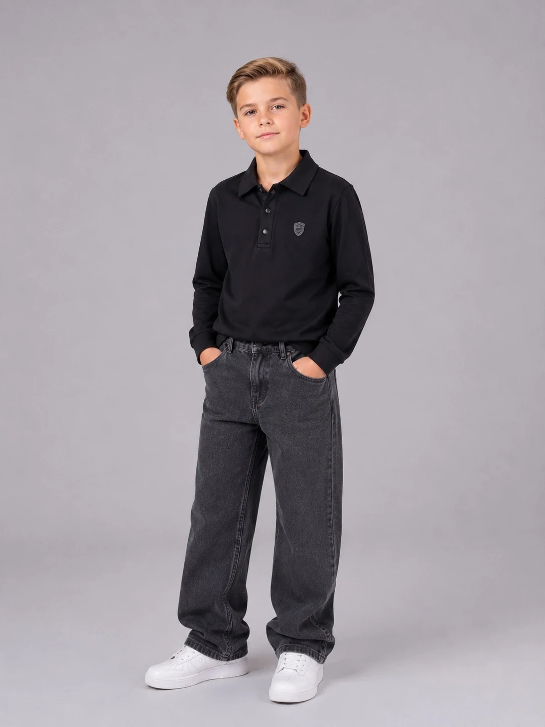 Black long-sleeve polo shirt for boys SM27-03 SMILE TIME