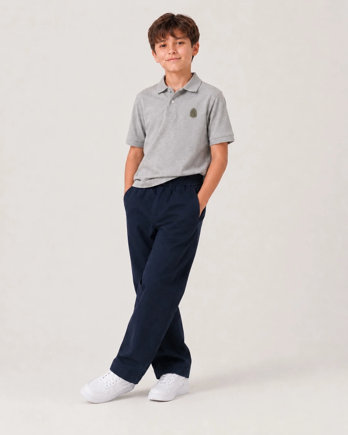 Short-sleeve polo shirt for boys, light grey LM27-01 SMILE TIME