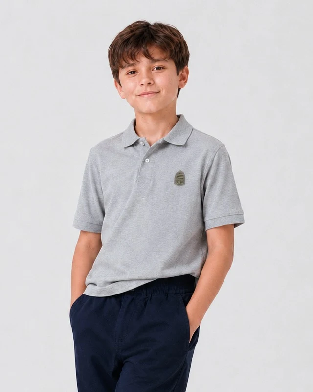 Short-sleeve polo shirt for boys, light grey LM27-01 SMILE TIME