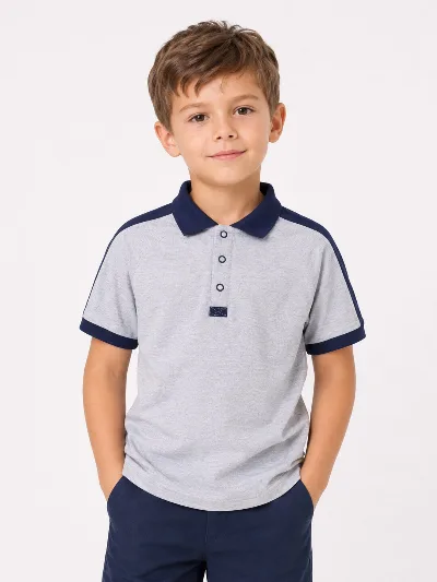 Boy's polo shirt in grey melange with blue 114119 SMIL